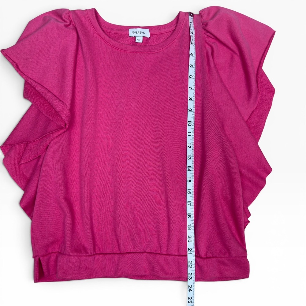 Evereve Ruffle Sleeve Sweatshirt Womens Large Pink Short Sleeve Crew Neck Top - Picture 6 of 7